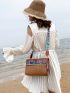 Paisley Pattern Colorblock Straw Bag