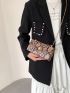 Colorblock Snakeskin Pattern Faux Pearl Decor Chain Square Bag