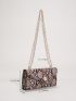 Colorblock Snakeskin Pattern Faux Pearl Decor Chain Square Bag