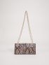 Colorblock Snakeskin Pattern Faux Pearl Decor Chain Square Bag