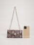 Colorblock Snakeskin Pattern Faux Pearl Decor Chain Square Bag