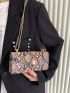 Colorblock Snakeskin Pattern Faux Pearl Decor Chain Square Bag