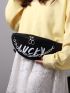 Letter Graphic Chain Decor O-ring Zipper Fanny Pack