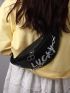 Letter Graphic Chain Decor O-ring Zipper Fanny Pack