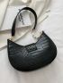 Crocodile Embossed Metal Decor Baguette Bag