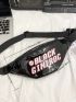 Letter Graphic Double Zipper Fanny Pack