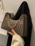 Houndstooth Pattern Chain Baguette Bag