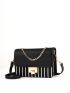 Striped Print Chain Flap Square Bag