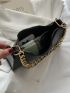 Crocodile Embossed Chain Baguette Bag