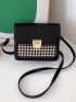 Mini Houndstooth Graphic Flap Square Bag