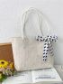 Floral Embroidery Shoulder Tote Bag