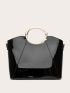 Artificial Patent Leather Top Handle Bag With Bag Charm