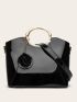 Artificial Patent Leather Top Handle Bag With Bag Charm