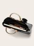 Artificial Patent Leather Top Handle Bag With Bag Charm