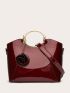 Artificial Patent Leather Top Handle Bag With Bag Charm