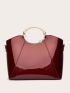 Artificial Patent Leather Top Handle Bag With Bag Charm