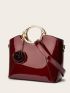 Artificial Patent Leather Top Handle Bag With Bag Charm