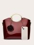 Artificial Patent Leather Top Handle Bag With Bag Charm