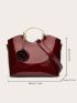 Artificial Patent Leather Top Handle Bag With Bag Charm