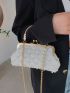 Mini Faux Pearl Decor Quilted Satchel Bag