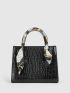 Twilly Scarf Decor Crocodile Embossed Square Bag