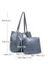 Crocodile Embossed Tote Bag With Inner Pouch