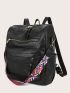 Geometric Pattern Strap Zipper Front Functional Backpack