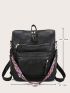 Geometric Pattern Strap Zipper Front Functional Backpack