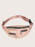 Litchi Embossed Metal Heart Decor Waist Bag