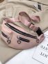 Litchi Embossed Metal Heart Decor Waist Bag