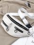 Litchi Embossed Metal Heart Decor Waist Bag