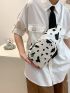 Mini Cow Print Sling Bag With Bag Charm