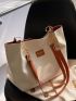 Letter Patch Detail Shoulder Tote Bag