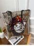 Sequin Decor Cartoon Pig Pattern Shoulder Tote Bag