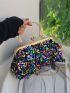 Sequin Decor Kiss Lock Satchel Bag