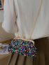 Sequin Decor Kiss Lock Satchel Bag