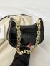 Crocodile Embossed Chain Baguette Bag