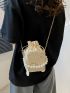 Mini Floral Applique Chain Straw Bag