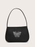 Rhinestone Butterfly Decor Waterproof Baguette Bag