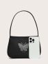 Rhinestone Butterfly Decor Waterproof Baguette Bag