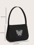 Rhinestone Butterfly Decor Waterproof Baguette Bag