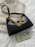 Crocodile Embossed Chain Baguette Bag