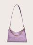 Chain Decor Croc Embossed Shoulder Bag