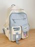 Letter Graphic Colorblock Chain Decor Backpack