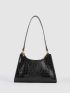 Crocodile Embossed Chain Baguette Bag