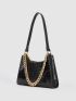 Crocodile Embossed Chain Baguette Bag