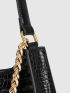 Crocodile Embossed Chain Baguette Bag