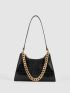 Crocodile Embossed Chain Baguette Bag