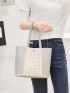 Two Tone Hollow Out Shoulder Tote Bag