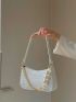 Crocodile Embossed Faux Pearl Decor Chain Baguette Bag